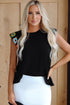 Black Floral Crochet Patched Sleeve Crew Neck Casual Tank Top